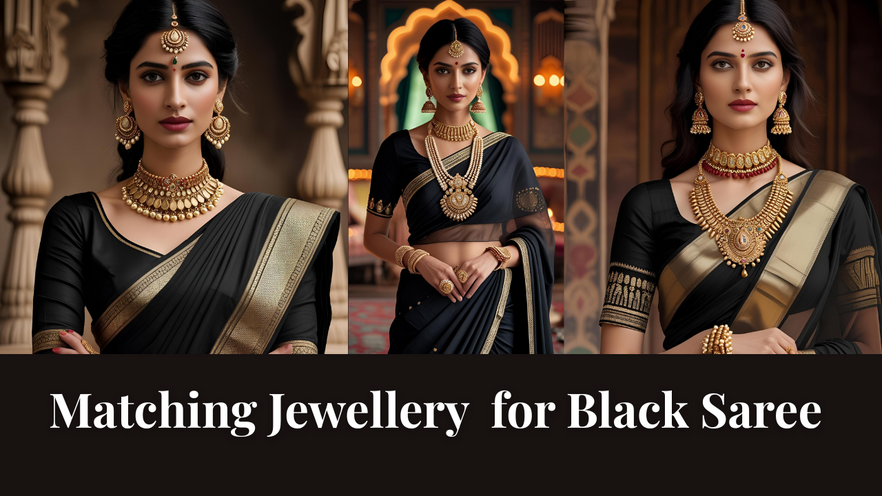 Matching Jewellery Combinations for Black Sarees |  Black Saree Jewellery Combination Ideas