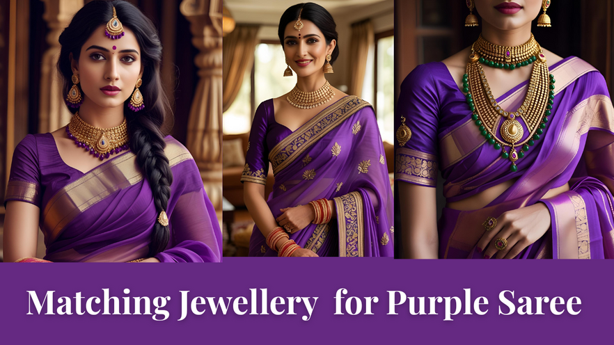 Matching Jewellery Combinations for Purple Sarees | 11 Matching Jewellery for Purple Saree