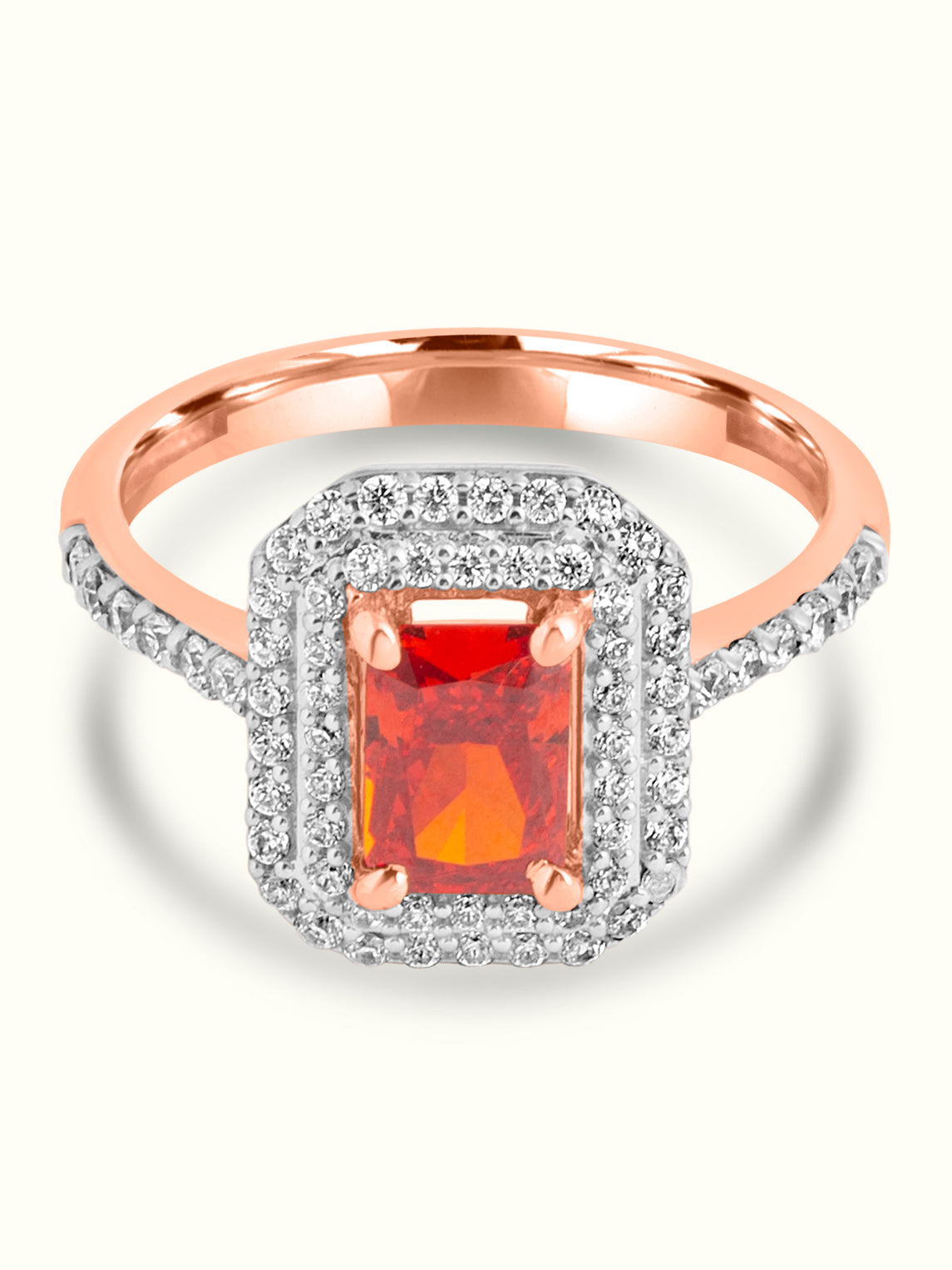 Fire Opal Halo Ring