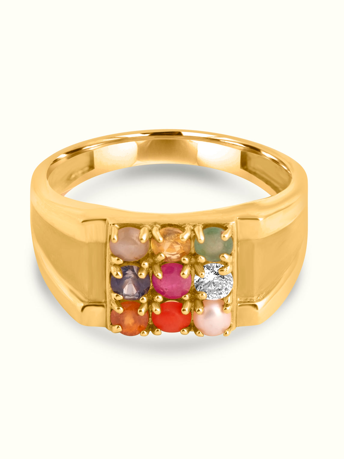 Nine Gemstone Gold Ring