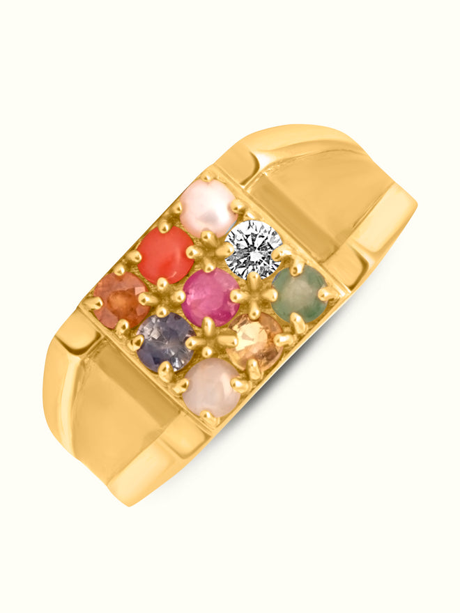 Nine Gemstone Gold Ring