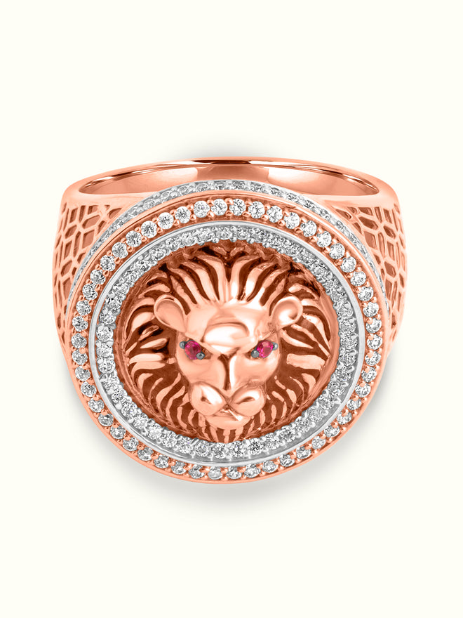 Diamond Lion Head Signet Ring