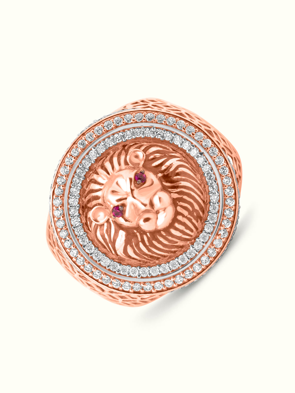 Diamond Lion Head Signet Ring