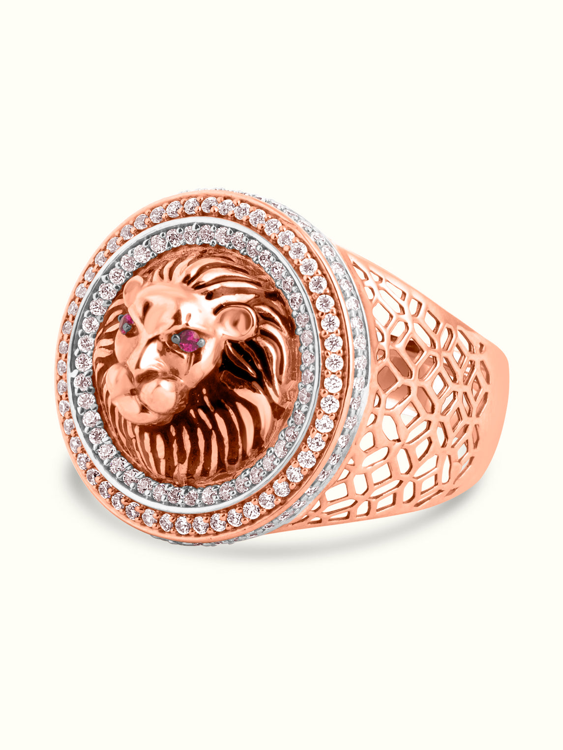 Diamond Lion Head Signet Ring